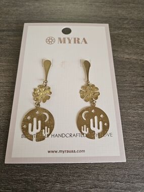 Myra Bag Gold Desert Cactus Dangle Earrings